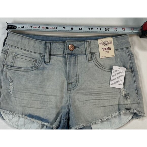 So Jean Shorts Size 9 Denim Womens High Rise Shortie Frayed Hem Light Wash - Picture 3 of 7